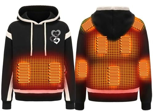 Beheizbare Jacken Herren Damen Fleece Hoodie, 3 Einstellbar Temperatur, 9 Heizzonen, Winddicht Winter Warm Kapuzepullover mit Tasche, USB Elektrischer Beheizte Sweatjacke für Outdoor, Wandern und Jagd