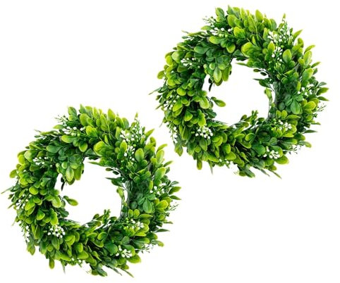 Corona pequeña con fruta, centro de mesa, ventana de pared de casa, decoración de corona de boda y navidad, paquete de 2 espejos de madera flotante natural (Green, One Size)