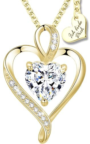 Herzkette Silber 925 Gold Halskette Damen Ich Liebe Dich Kette vergoldet Goldkette Herzanhänger Herz Schmuck Geschenke Weihnachten Frauen Freundin Mutter Geburtstag Liebesgeschenk Ehefrau