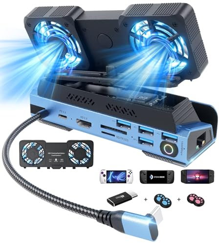YCE 14 in 1 Demontage Kühlventilatoren Steam Deck Docking Station mit M.2 NVMe Enclosure,4K@60Hz,1000Mbs Ethernet,SD/TF,4 USB A,100 PD Charging 40Gbps Adapter fur Steam Deck/Rog Ally/Switch/Legion Go