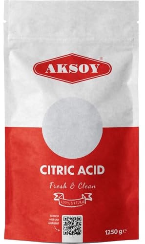 Aksoy Citric Acid Food Grade 1.25kg || Non-GMO, Anhydrous, Make Your Own BathBomb, Gluten-Free, No Additives, Sour Drinks, Household Cleaning with Citric Acid Powder (Packaging May Vary)