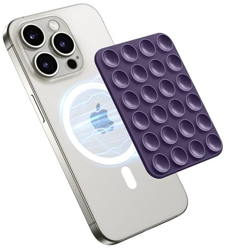 GONEZ Magnet Saugnapf Telefon Halterung, Freisprecheinrichtung Silikon Telefon Griff Halter Kompatibel mit iPhone MagSafe Phone Case, Spiegel Dusche Telefon Ständer für Selfies und Videos, Deep Purple