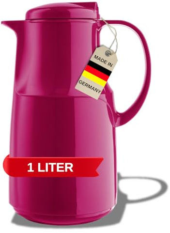 MARKUTEC Concord Flat Push Thermoskanne 1 Liter – Pink – Einfache Einhandbedienung – Vielseitig Einsetzbar – Ideal für Tee & Kaffee