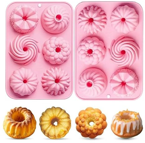 Ceeyoll 2 Stück Rosa Mini Silikon Gugelhupfform,Wiederverwendbar Kuchenform Klein Savarin Form, Gugelhupf Backform, Gugelhupf Kuchenform, Antihaftbeschichted Backformen für Kekse, Bagels, Muffins.