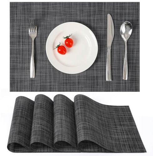 Myir JUN Salvamanteles Individuales Juego de 4,Lavables Manteles Plásticos de Vinil de Esteras,Resistentes al Calor Antideslizante Fácil de Limpiar y Impermeable 30x43.5cm(Gris Negro Oscuro)