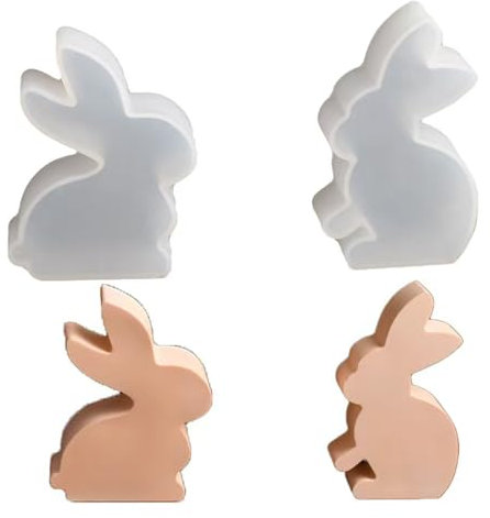 YQBFTC 2 Stück Silikonformen Gießformen Ostern,Osterhase Silikonform,Gießformen Silikon Kaninchen Ostern,3D Kaninchen Gießform Ostern,Osterhase Silikonform for Gips,Sojawachs Kerzen,Handwerk(C)