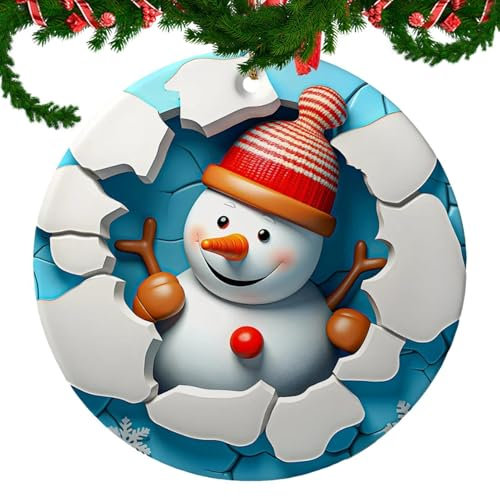 Decorazioni natalizie Piatti a Forma di Pupazzo di Neve, decorazioni natalizie in ceramica Babbo Natale,Ornamento di Natale Pupazzo di neve in ceramica 2D | Decorazione dell'albero del giardino di