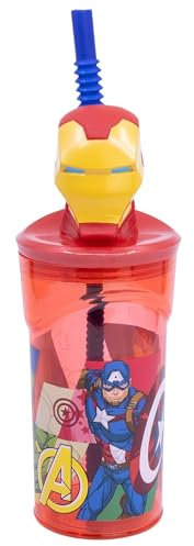 Stor Gobelet réutilisable avec paille et couvercle avec figurine 3D et capacité de 360 ml Iron Man Avengers