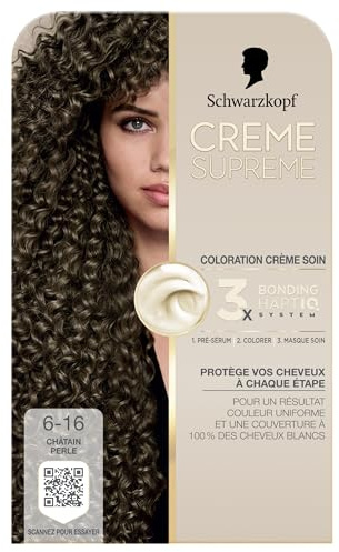 Creme Supreme Schwarzkopf Permanente Pflege, 6.16 Kastanienbraun | Haarfarbe, Farbe 6-16 Perlbraun, weiße Haarabdeckung, gleichmäßige Farbe, 3 x Bonding, Vorserum und Pflegemaske