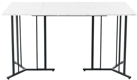 ModernLuxe Esstisch 140x80 cm – Marmoroptik, Rechteckiger Küchentisch mit Metallgestell, Stabil & Modern, Verstellbare Füße, Esszimmertisch für 4 Personen, Weiß/Schwarze