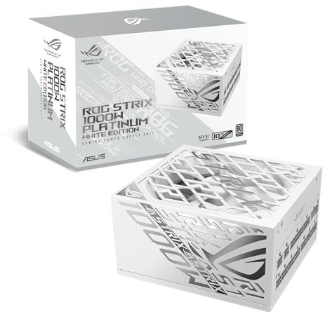 ASUS ROG Strix 1000W Platinum White Edition Gaming Netzteil (1000 Watt, GaN MOSFET, ATX 3.1 kompatibel, PCIe 5.1 Ready 12V-2x6-Anschluss, GPU-First Spannungssensorik, 80 Plus Platin, weiß)