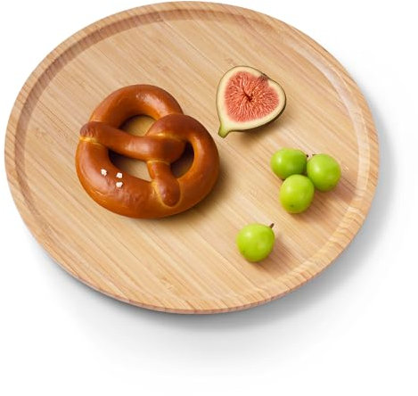 ecooe Serviertablett Bambus rund, Servierplatte mit Anti-Rutsch-Pads für Käse, Obst, Snacks & Schokolade, vielseitiges Bambus Tablett für Küche, Wohnzimmer & Bad, Deko Tablett Ø 30 cm