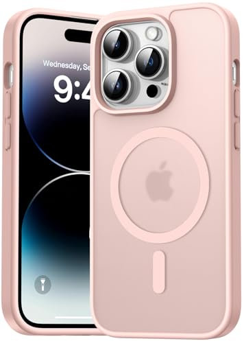 Natiiozie Magnetisch Hülle Kompatibel mit iPhone 14 Pro Max, Matt Handyhülle Kompatibel mit MagSafe, Stoßfest Kratzfest Schutzhülle Nie Vergilbung Rückseite Dünn 6.7 Zoll Case Rosa