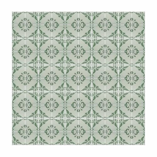 micasia Vinylteppich nass abwischbar Muster Bodenschutz - Made in Germany - Teppich Fliesenoptik 2,2mm dünne Vinyl Bodenmatte grün Küche Flur trittsichere Matte 1302 (40x40cm)