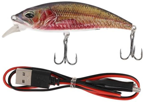RiToEasysports Elektronischer Fischereiköder, Schwimmgelenk Swimbait Wiederaufladbares Minnow Köder Sinkend Fischerei Köder mit 2 Höhenhaken für Süßwassersalzwasser
