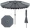 TANGZON 2.7/3M Ruffled Patio Umbrella, Garden Market Parasol with Crank Handle, Tilt Adjustment, 8 Ribs, Vented Top & Ruffled Edges, Double-Tier Offset Umbrella Sun Shade Canopy (Gray, 3M)