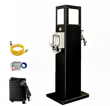 Wassersäule für den Außenbereich, Multifunktionaler Wasserhahnpfosten mit Wasser und Strom, Brunnenhahn mit Lichtern und Steckdosen(60cm/24in)