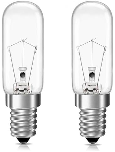WIIKKOPM E14 Cooker Range Hood Bulbs, 40W Incandescent 400 LM T25 Warm White 2700K Universal Replacement SES, for Cooker Hood Ceiling Refrigerator Turkish/Salt Lamps Pack of 2