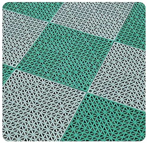Interlocking Garage Floor Tiles - PVC Modular Mats, Non-Slip & Self-Draining for Garage/Car Wash/Workshop, Removable Flooring Tile, 30 * 30 * 1.5cm,Grey+Green,12PCS