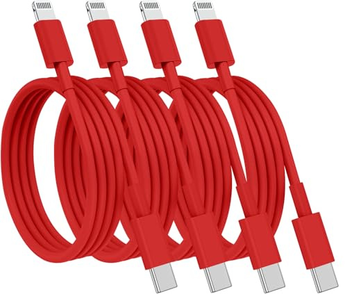 (4pack 1M+2M) USB C to Lightning Cable Apple MFi Certified,iPhone Fast Charger Cable USB-C Charging Cord for iPhone 14/13/12/14 Pro Max/12 Mini/11/11PRO/XS/Max/XR/X/8Plus/iPad-Red