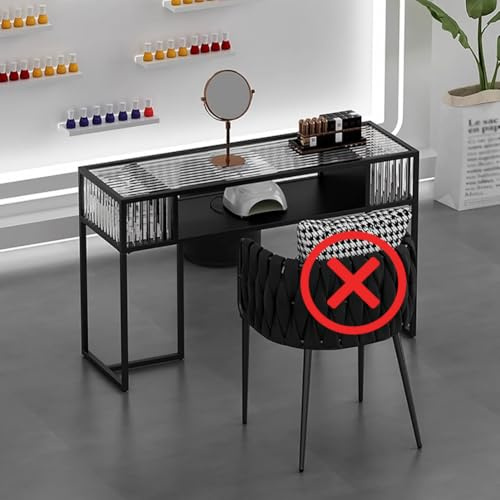 PA-DABAOO Manicure Table for Nail Tech with Glass Top,Nordic Style Nail Makeup Desk,Double-Layer Storage & Transparent Panel,Beauty Salon Workstation,Multifunctional Nail Station,120CM