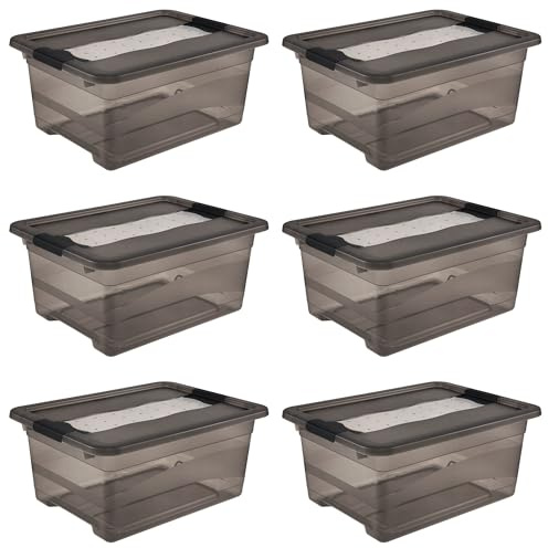 keeeper cornelia 6x Aufbewahrungsbox mit Deckel und Schiebeverschluss, 39,5 x 29,5 x 17,5 cm, 12 l, Crystal Grey