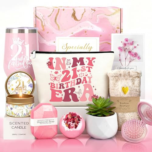 21st Birthday Gifts For Her,Happy 21st Birthday Basket Gifts Box For Women Gifts For 21 Year Old Female Pamper Hamper Ideas,Turning 21 Birthday Bath Set Presents For Best Friends Sister Daughter Niece
