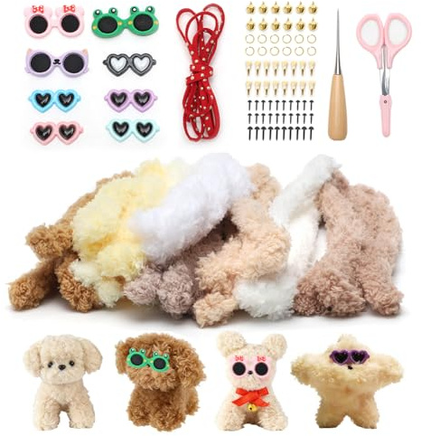 Basteln Mädchen 10 Jahre, Filzen Starterset mit Pfeifenputzer Zum Basteln für 8 Hunde, Prickelnadel Set Kinder, Kreativ-Set zum Selbermachen, Bastelset Kinder, Geschenk für Einschulung&Geburtstag