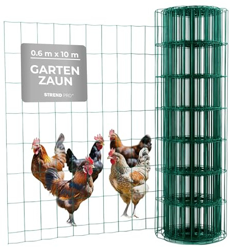 STREND PRO Zaun Gartenzaun 60cm Höhe | Länge 10 m | Grün Wildzaun | Maschenweite 100 x 50 mm | Verzinkt & PVC-beschichtet | Schweißgitter Zaunrolle | Maschendrahtzaun | Drahtzaun