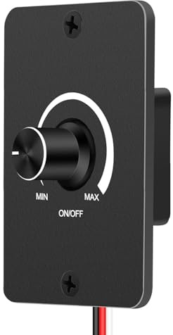 Powice 12V LED Dimmer 5A, DC PWM 12V Dimmschalter, Stufenloser 12V Dimmer für LED Lampen, Strip Lights, Halogen & Wohnmobil, Boot, LKW, Anhänger