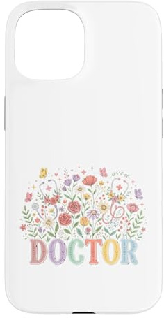 Hülle für iPhone 15 Medizinisches Stethoskop, Blumenmuster, Pastellfarben