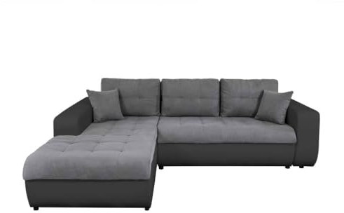 UsineStreet Ecksofa Suzie umbaubar aus Kunstleder und Mikrofaser, schwarz/grau – Winkel – Links