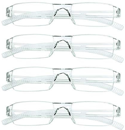LifeArt Lesebrillen, Blaulicht-Blockierbrille, Computer-Lesebrille für Damen und Herren, Brillengestell mit rechteckigem Mode-Design (4 Transparent, 1.75)