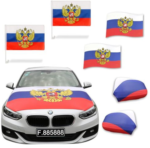 Sonia Originelli Auto-Fan-Paket EM Russland Russia Fußball Flaggen Außenspiegel 3D Magnet Motorhaubenüberzug Größe Fan-Set-10-XXL