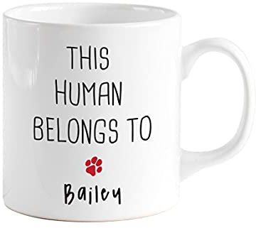 Personalised this human belongs to mug with pet name/Cat dad, dog dad, cat mum, dog mum gift/Father's Day gift/Christmas, birthday