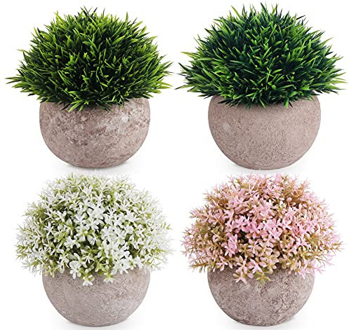 Lemonfilter Juego de 3 mini plantas artificiales en maceta, plantas de eucalipto de plástico, plantas de romero sintético para el hogar, jardín, oficina, escritorio, ducha, decoración