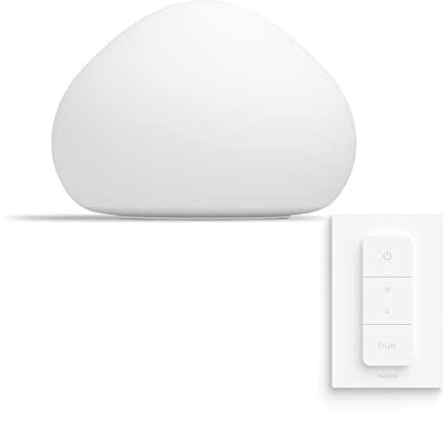 Philips Hue White Ambiance Wellner, Lampada da Tavolo Smart, Con Bluetooth, 9.5W, Lampadina LED E27 Smart inclusa, Dimmer Switch incluso, Bianca