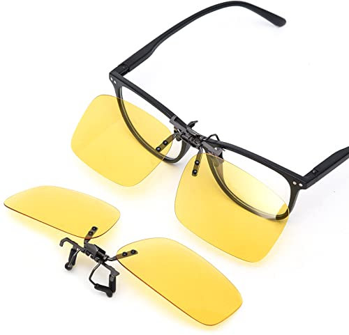 TERAISE Polarisierte Sonnenbrille Clip über Brillen Blendschutz UV400 clip on sonnenbrille für Männer Frauen Fahren(Yellow-upgrade flip)