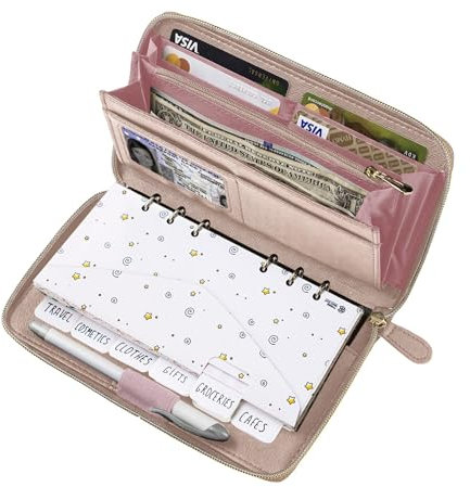 Cash Envelope Wallet Rose Gold All in One Budget System RFID Blocking with 12x Tabbed Cash Envelopes, 12x Monthly Budget Cards 1x Yearly Budget Planner Sheet Complete Money Organizer Set for Cash,