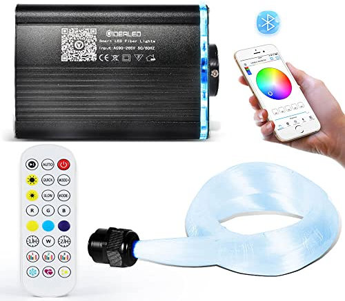 Smart APP Gesteuertes LED Glasfaser Sternenhimmel Lichter mit RF Fernbedienung,Bluetooth RGBW Fiber Optic Lights Kit mit 200 stücke 2m 0,75mm Glasfaserkabel Music Light Engine für Deckenbeleuchtung
