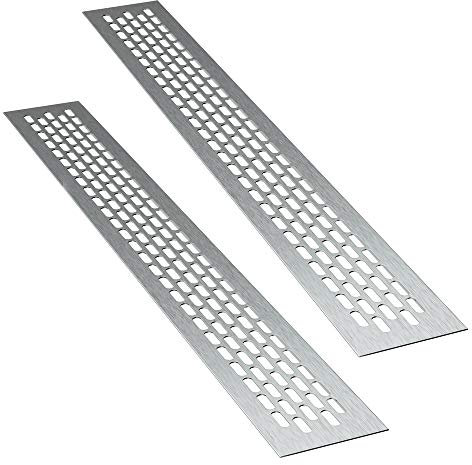 sossai® Griglia di ventilazione in alluminio - Alucratis (2 pezzi) | Rettangolare - dimensioni: 44 x 6 cm | Colore: inox | areazione