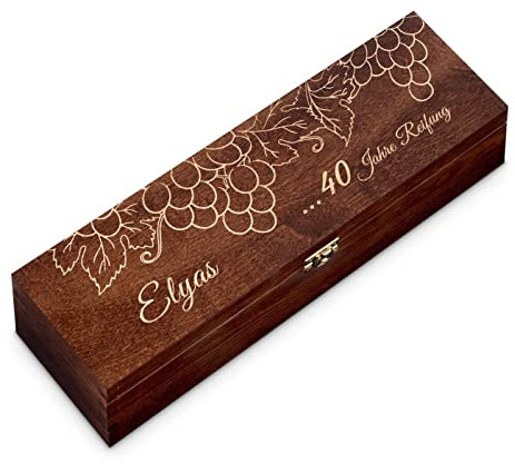 Maverton Weinbox mit Gravur - Holzkiste mit Deckel - dekorative Weinkiste aus Kiefernholz - für Männer - zum Geburtstag - personalisiert - Farbe: Dunkelbraun - Reifung