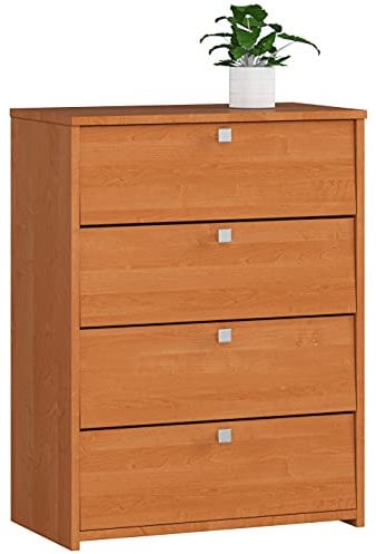 AKORD Schuhschrank Rubin mit 4 Schuhregalen und 4 Klapptüren | Schuhkipper | Schuhregal geschlossen | Schuhbank | Schuhaufbewahrung | B66 x H85 x T36 cm, Gewicht 29 kg | Farbe Erle