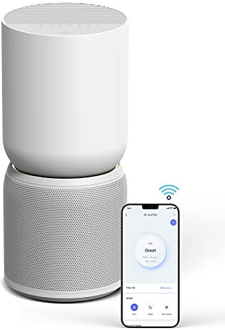 TCL BREEVA A5WW Luftreiniger mit BreevaShield Filtersystem (Vorfilter, H13 HEPA Filter, Aktivkohlefilter, Anionen, UV-C) gegen Staub, Pollen, Gerüche, Air Purifier ideal für Allergiker, WLAN, Weiss