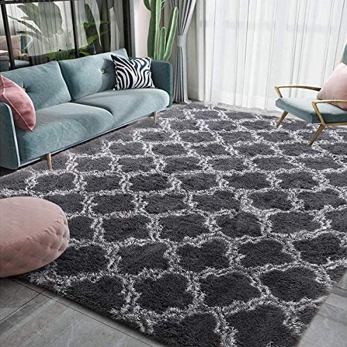 JURLEA Teppiche weicher Innenbereich Design Bereich Teppiche Flauschiger Teppich für Wohnzimmer Glatte Fellteppiche rutschfest Kinderzimmer Teppich (grau, 120 x 160 cm)