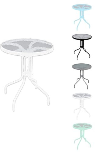Jardin202 - Mesa de Cristal Redonda con Base metálica | Ideal para Terraza, Jardín o Balcón | 60x70cm | SELECCIONA Color | Blanco