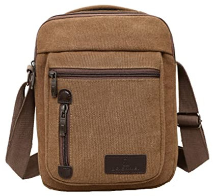 Bandoleras Hombre Lona Bolso Hombre Mariconeras para Hombres Crossbody Unisex Shoulder Bag Teléfono Cartera Monedero Bolso Mensajero Correa Ajustable para deportes, Trabajo, Casual, Viajes(Marron