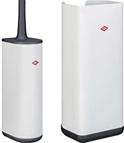 Wesco Set aus 1x Toilettenbürste LOFT aus pulverbeschichtetem Stahlblech mit Silikonbürste und 1x Papierrollenhalter LOFT in Halbrunder Form mit Kunststoff Sockel - Farbe: Weiß Matt