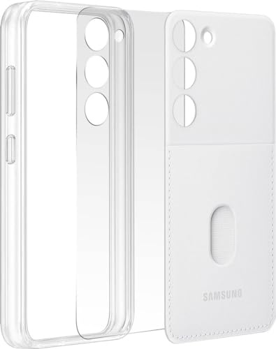 Samsung Frame Cover Custodia in silicone per Galaxy Galaxy S23, retro trasparente e retro portatessere inclusi, Bianco