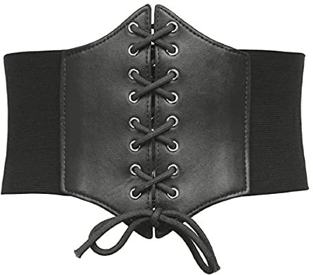 KorhLeoh Cinturón de cincha con cordones negro atado, cinturón elástico para mujeres